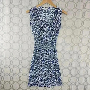 VLD Sleeveless Draped Neckline Geomatic Print Mini Dress S -391/6